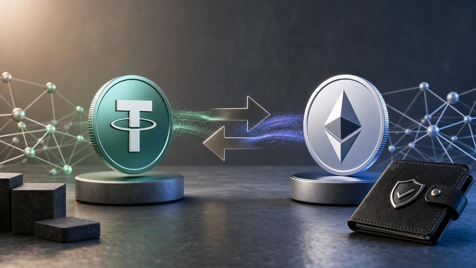 Safety checklist for comparing USDT and ETH networks, wallet addresses, exchange details, and transaction status before a crypto swap